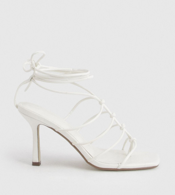 Square Toe Strappy Caged Detail Heeled Sandals