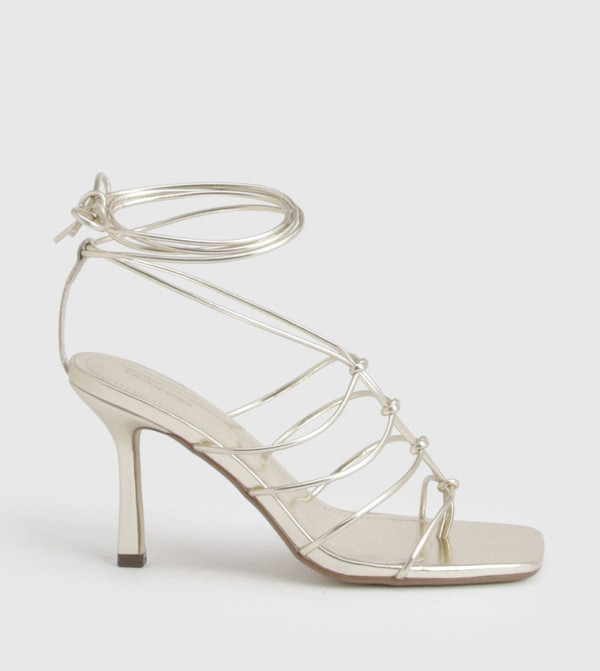 Square Toe Strappy Caged Detail Heeled Sandals