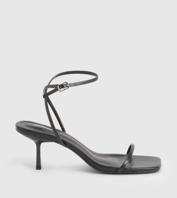 Square Toe Ankle Strap Heeled Sandals