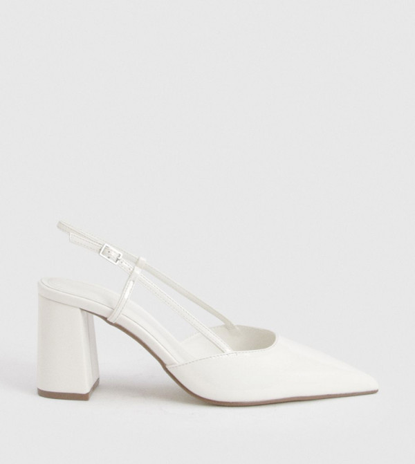 Wide Fit Slingback Block Heel Mule Pumps