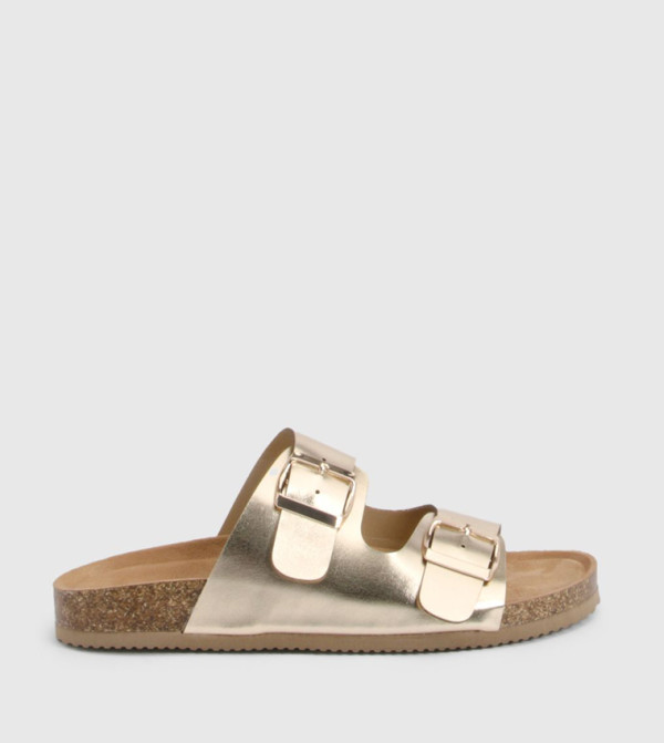 Double Buckle Metallic Comfort Sandals