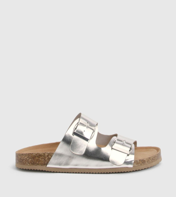Double Buckle Metallic Comfort Sandals