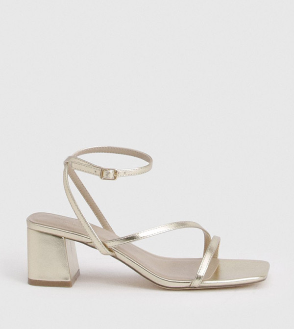 Wide Fit Asymmetric Strappy Block Heel Sandals