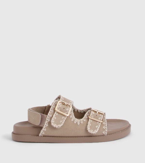 Wide Fit Faux Suede Contrast Stitch Sandals