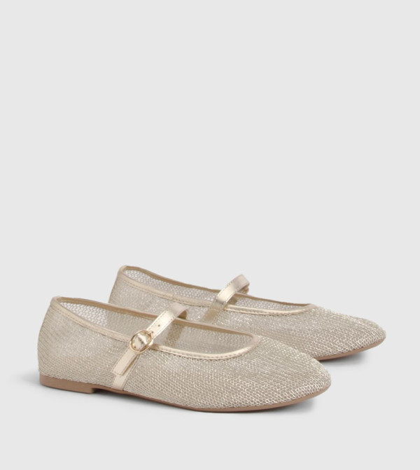 Wide Fit Metallic Mesh Mary Janes Shoes