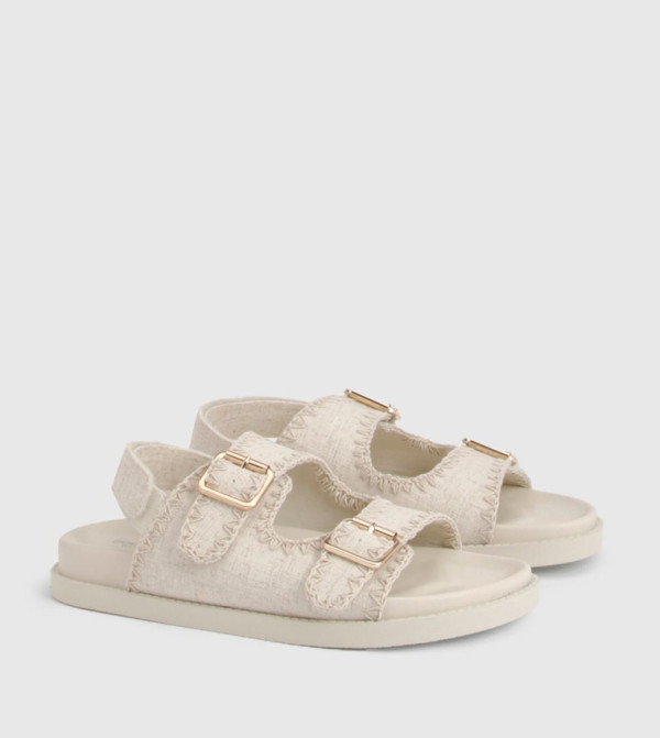 Wide Fit Linen Contrast Stitch Sandals