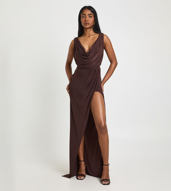 Tall Slinky Ruched Wrap Maxi Dress