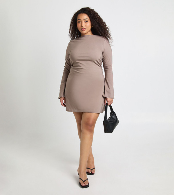 Curve Ruched Waist Flared Sleeves Mini Dress