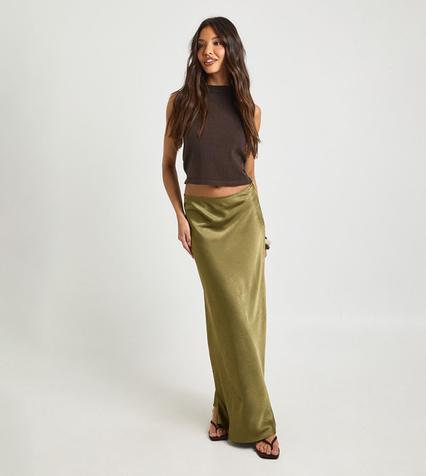 Elastic Waist Satin Maxi Skirt