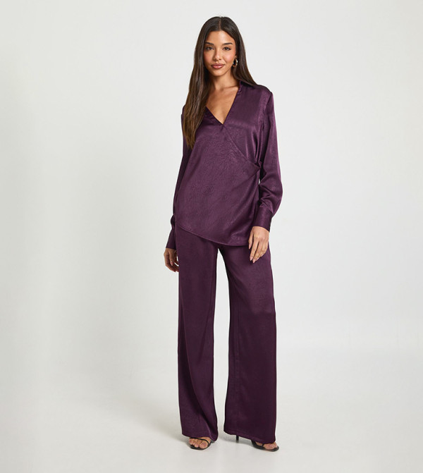 Drawstring Waist Wide Leg Trousers