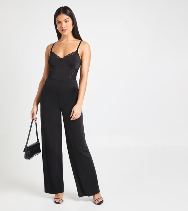 Lace Panel Wide Leg Jumpsuit