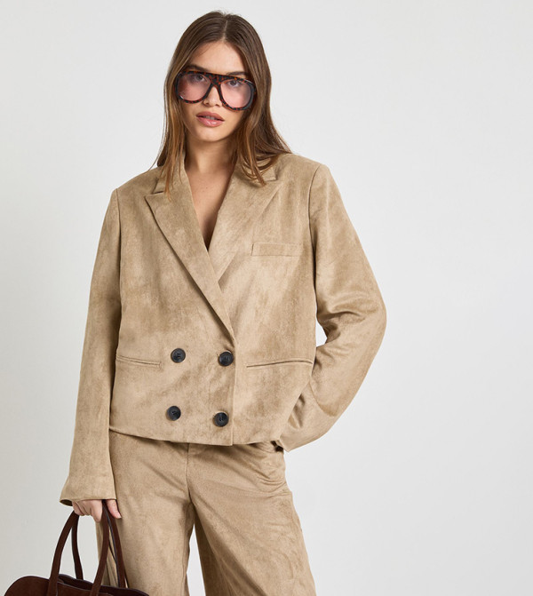 Suede Double Breasted Blazer
