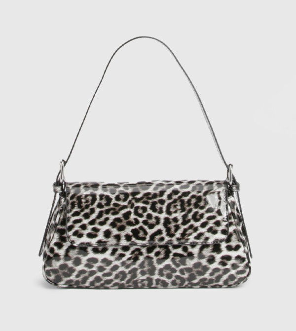 Leopard Print Structured Fold Over Shoulder Bag