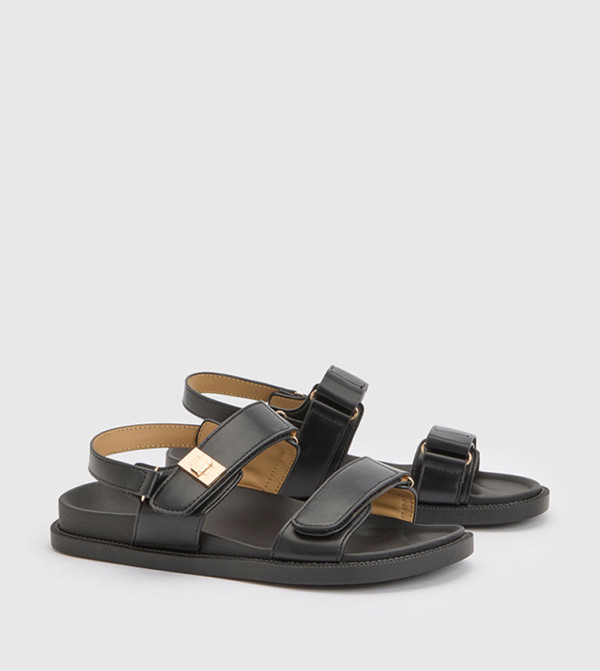 Wide Fit Lock Double Strap Flat Sandals