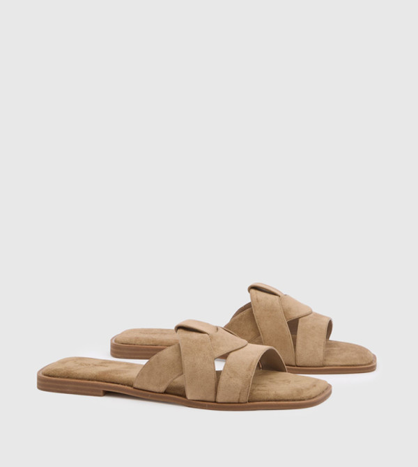 Wide Fit Faux Suede Cross Over Flat Sandals