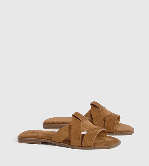 Cross Over Wide Fit Faux Suede Flat Sandals
