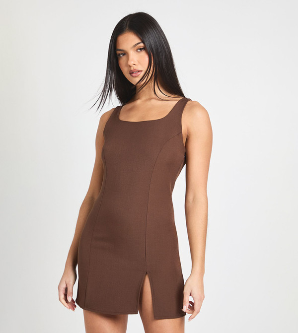 Solid Tailored Square Neck Mini Dress