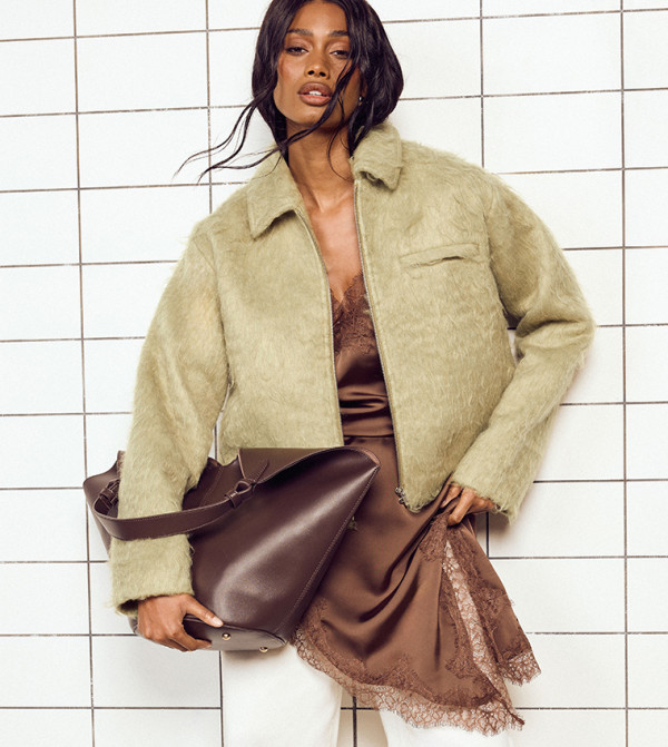 Wool Look Zip-Up Jacket