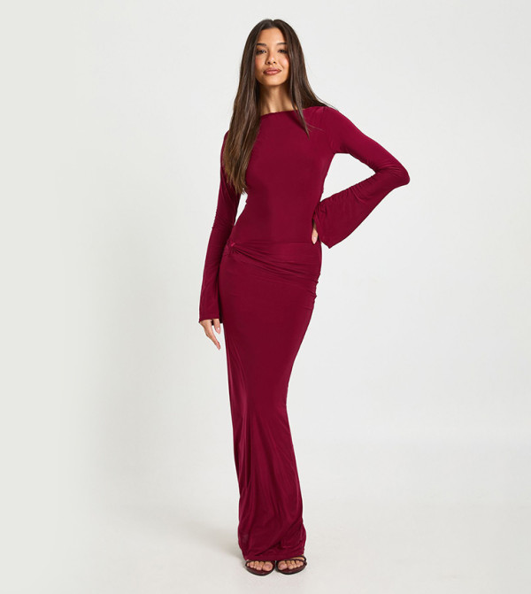 Long Sleeves Twist Front Maxi Dress