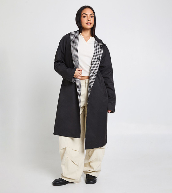 Checked Reversible Oversized Trench Coat
