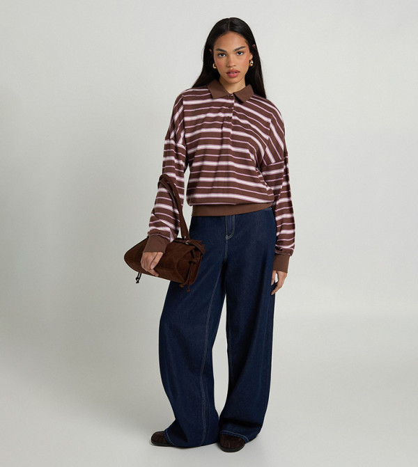 تيشيرت بولو رجبي منقط محبوك 