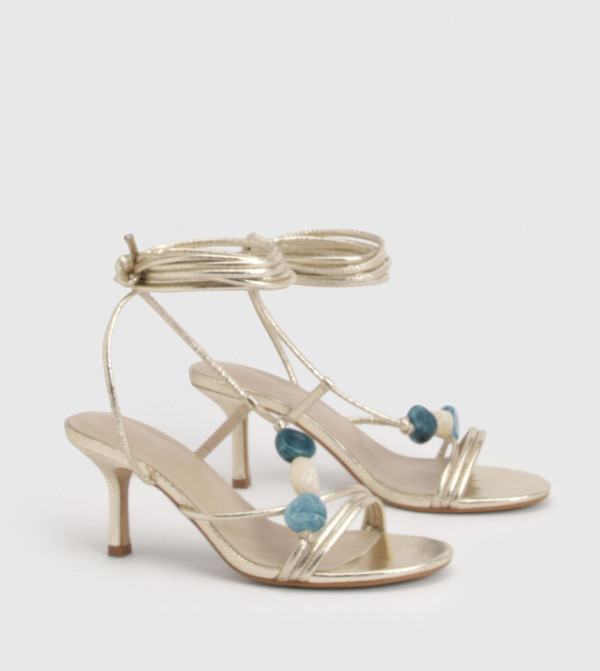 Bead Detail Asymmetric Strappy Stiletto Heels