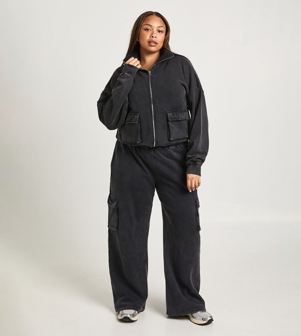 Curve Acid Washed Wide Leg Cargo Sweatpants