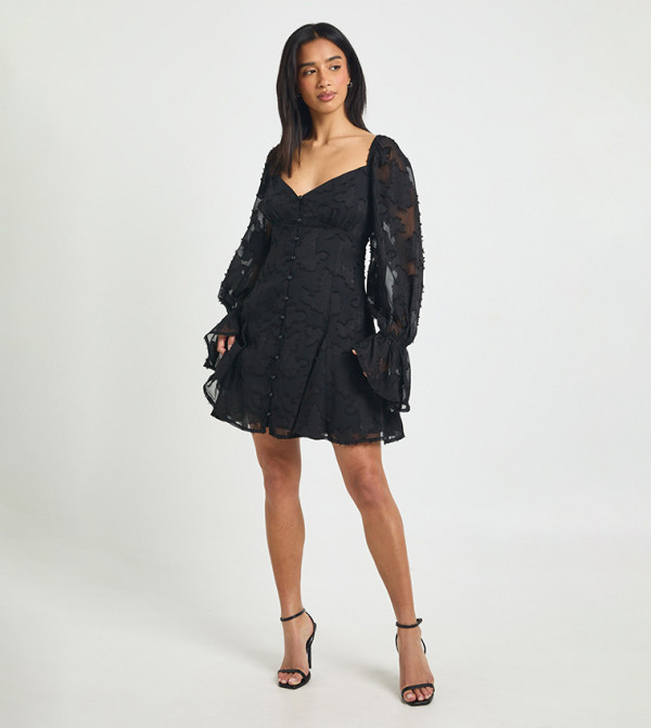 Petite Burnout Floral Godet Hem Mini Dress