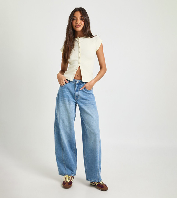 Mid Waist Barrel Fit Jeans