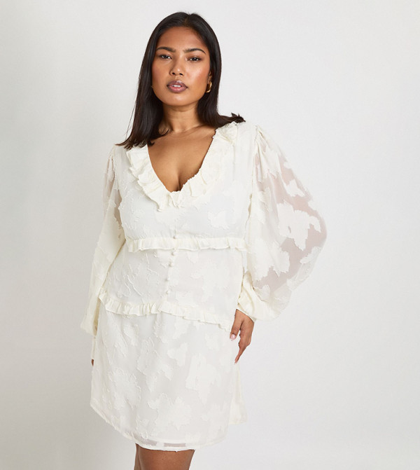 Curve Burnout Chiffon Ruffle Smock Mini Dress