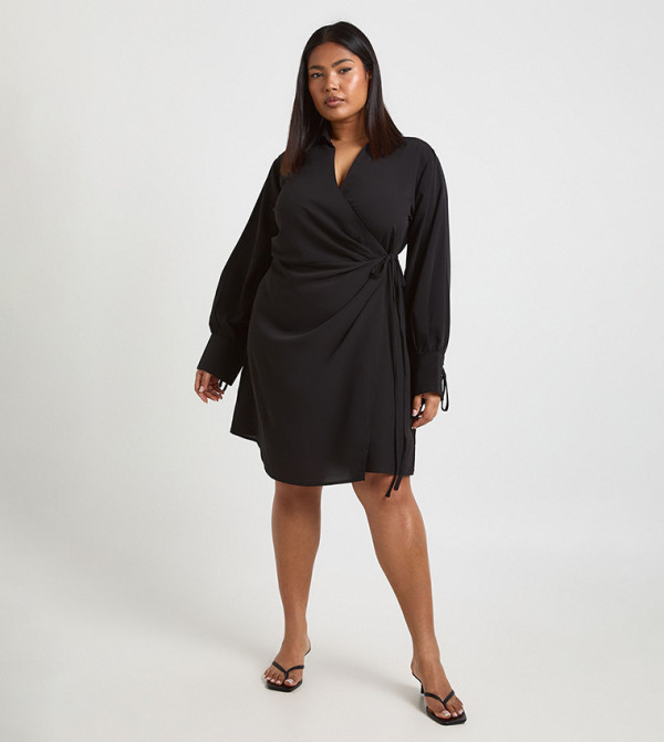 Curve Woven Wrap Tie Mini Dress