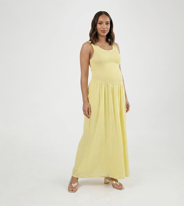 Maternity Cheesecloth  Shirred Skater Maxi  Dress