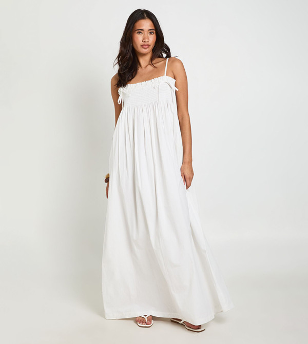 Shirred Detail Smock Maxi Dress