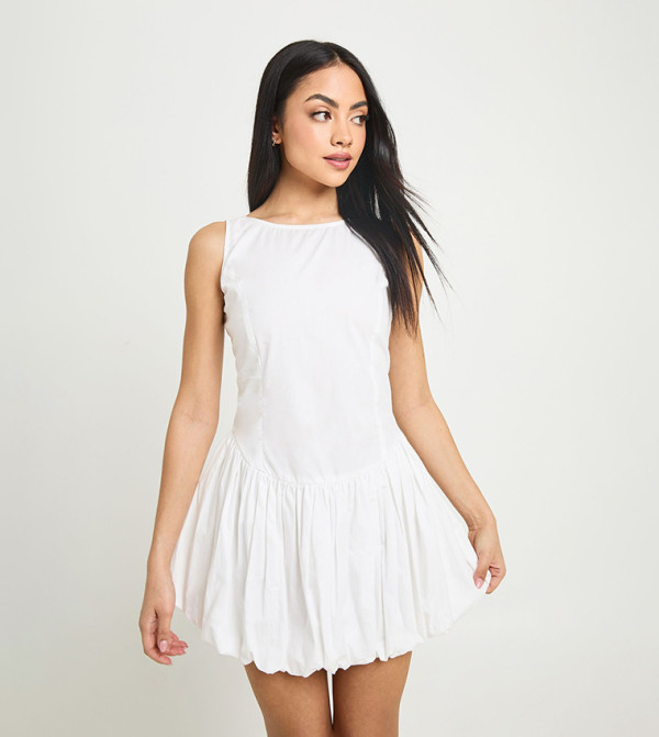 Poplin Bubble Hem Racer Mini Dress