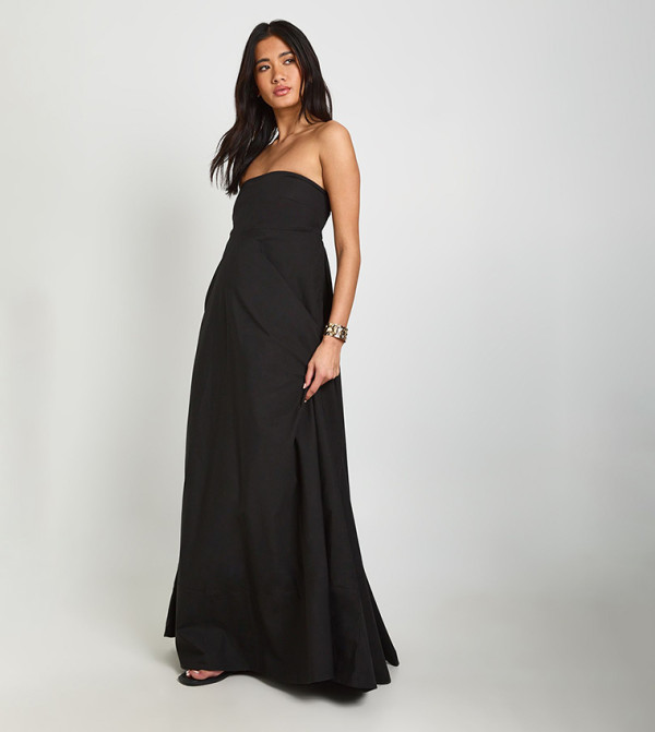 Poplin Shirred Elasticated Back Maxi Dress