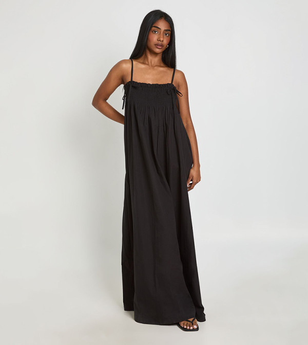 Shirred Detail Smock Maxi Dress