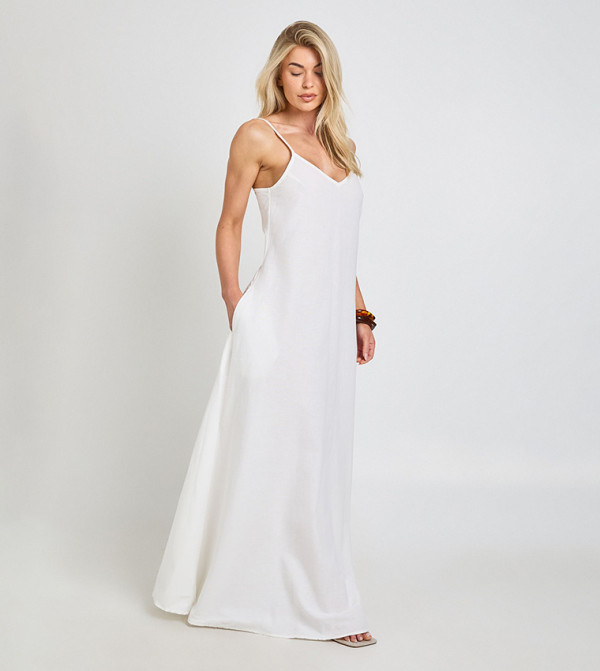 Strappy Linen Trapeze Maxi Dress