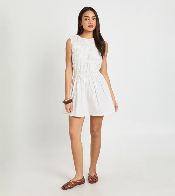 Poplin Shirred Mini Dress
