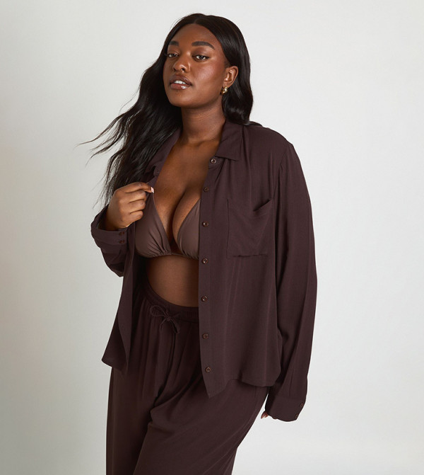 قميص أوفرسايز بكم طويل للمقاسات الكبيرة