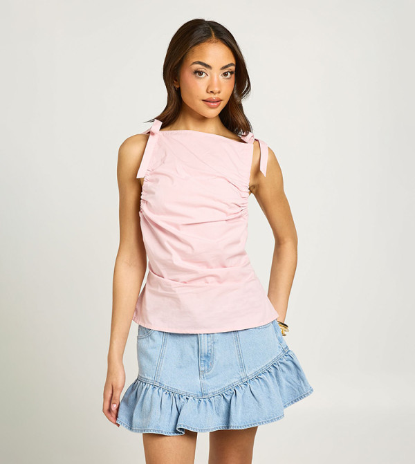 Tie Shoulder Poplin Top