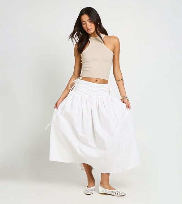 Poplin Tie Waist Midaxi Skirt