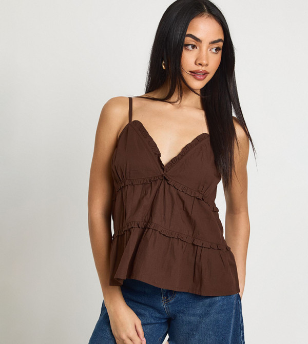 Poplin V-Neck Ruched Cami Top