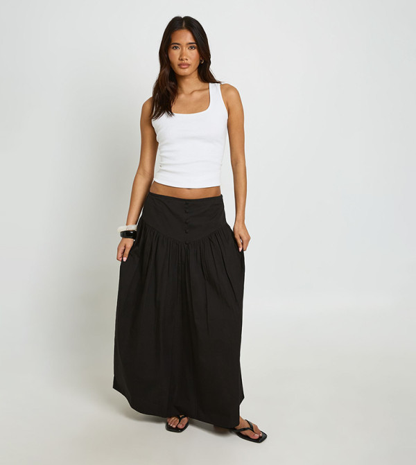 Button Waistband Maxi Skirt