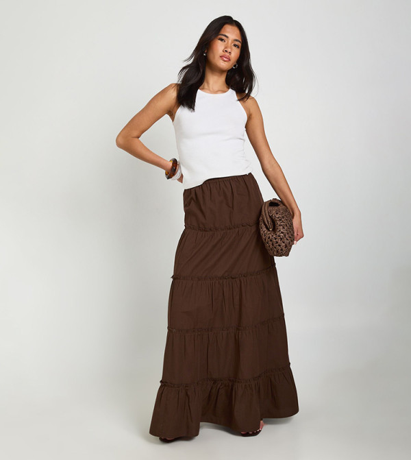 Tiered Poplin Maxi Skirt
