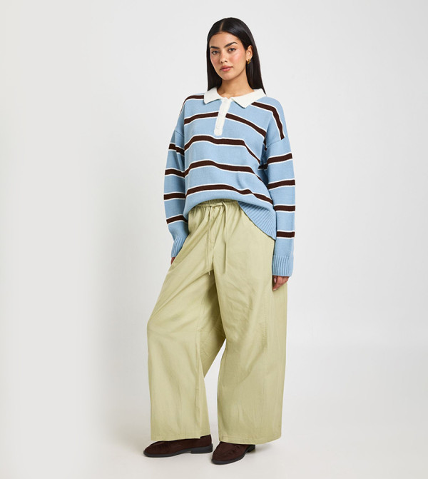 Poplin Cropped Barrel Fit Trousers