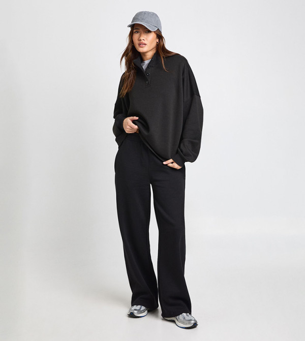 Funnel Neck Henley Sweatshirt
