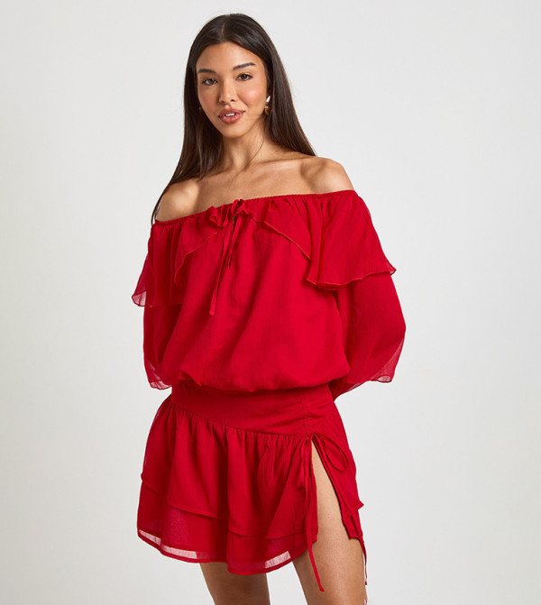 Ruffled Chiffon Bardot Top