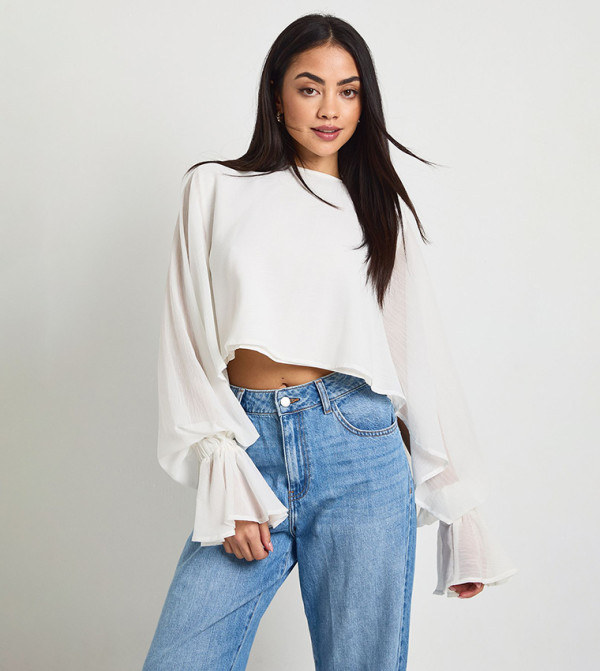 Chiffon Tie Cuff Cape Crop Top