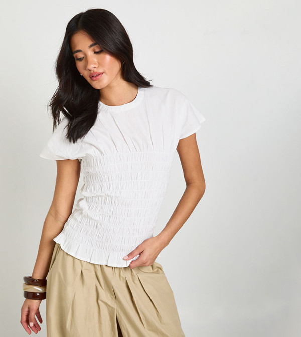 Cotton Poplin Shirred Top
