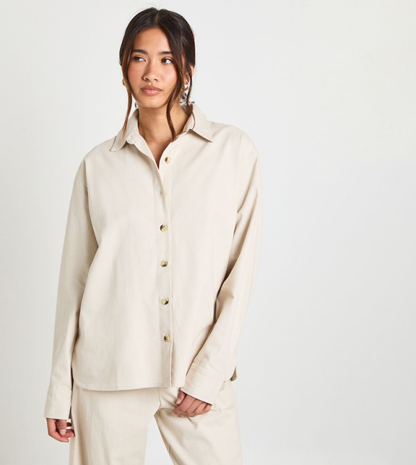 قميص اوفرسايز شامبراي كم طويل 